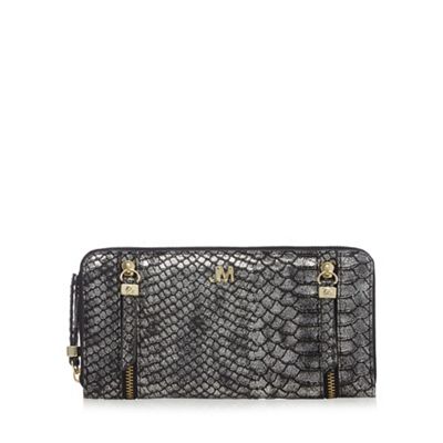 Silver metallic snakeskin-effect large foldover purse